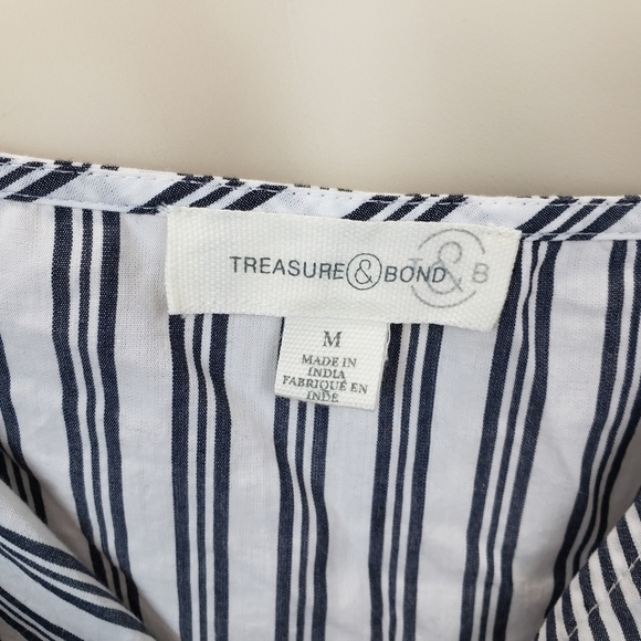 Treasure & Bond Wrap Camisole Top Cropped White Navy Mixed Stripe size medium - Picture 6 of 9